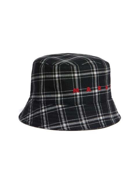 logo-embroidered checked bucket hat