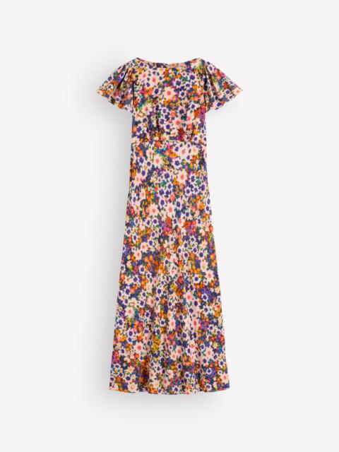 BODEN Draped Sleeve Occasion Dress-Multi, Flora Fusion