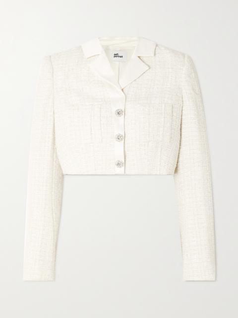self-portrait Cropped Embellished Satin-trimmed Metallic Bouclé-tweed Blazer