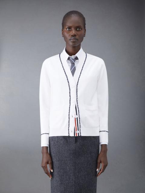 Thom Browne Silk Cotton Jersey Embroidered V-Neck Cardigan