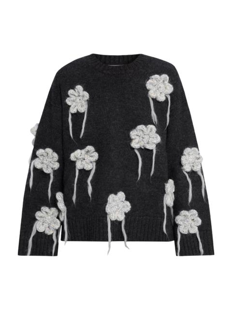 GANNI Women's Floral Crochet Crewneck Sweater - Black