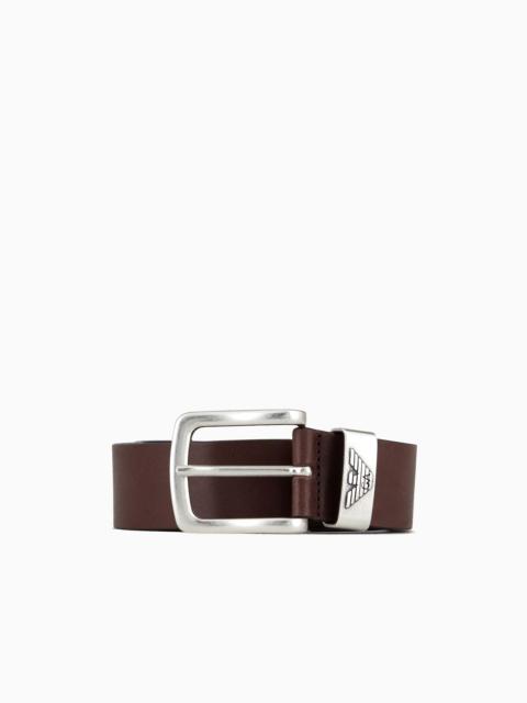 EMPORIO ARMANI Leather belt with logo buckle