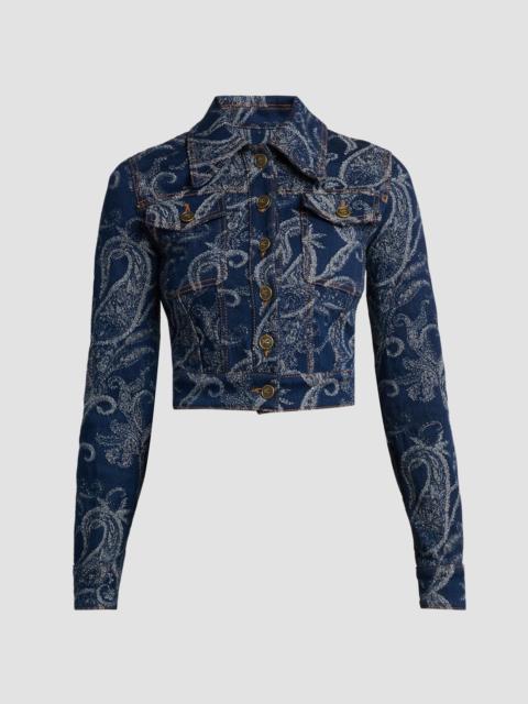 Etro Women's Paisley Cotton-Blend Crop Denim Jacket - Denim Dark Blue