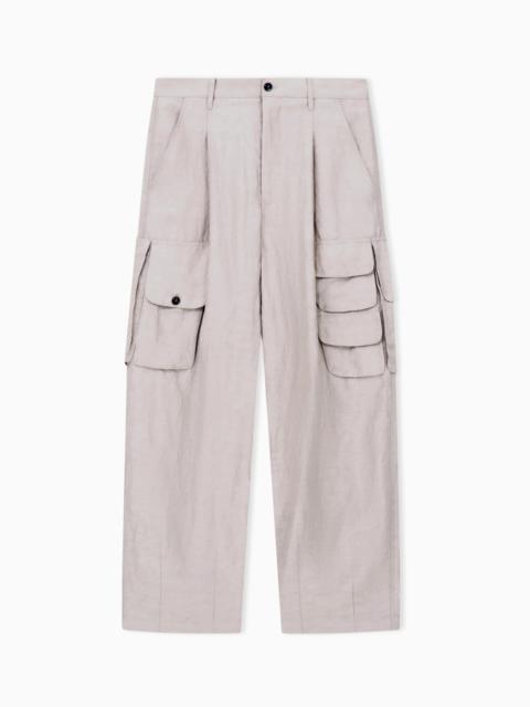GIORGIO ARMANI MULTI-POCKET TROUSERS IN LINEN AND VISCOSE
