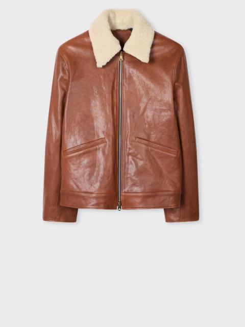 Paul Smith Brown Leather Jacket with Detachable Collar