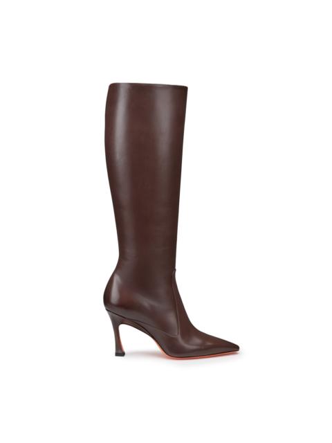 Santoni Women's dark brown leather high-heel boot