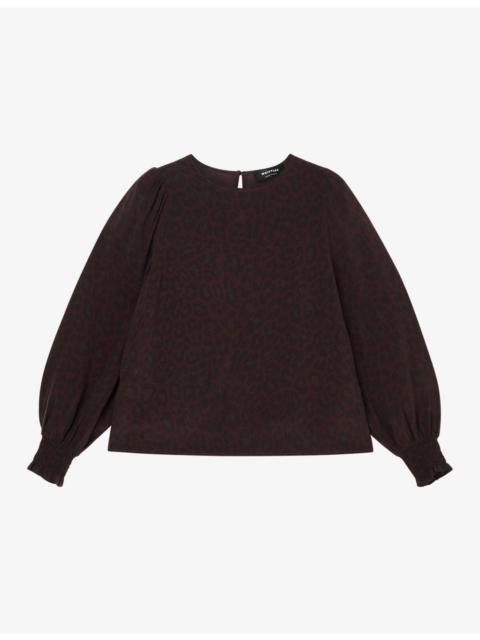WHISTLES Leopard-Print Long-Sleeved Woven Blouse