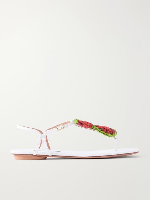 AQUAZZURA Embellished Raffia Thong Sandals