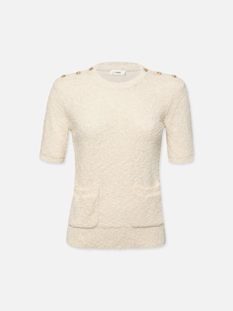 FRAME Patch Pocket Short Sleeve Sweater in Cream