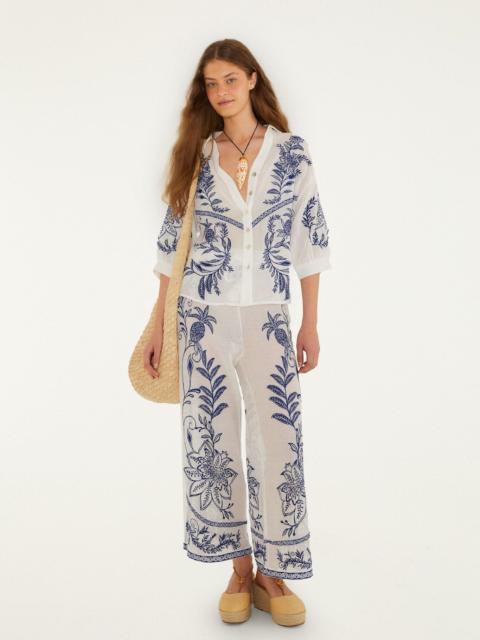 FARM RIO Off-White Nina Embroidery Pants