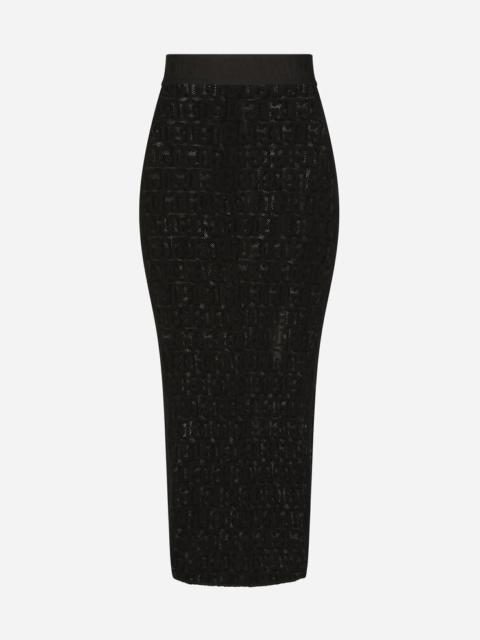 Dolce & Gabbana Tulle calf-length skirt with all-over DG logo