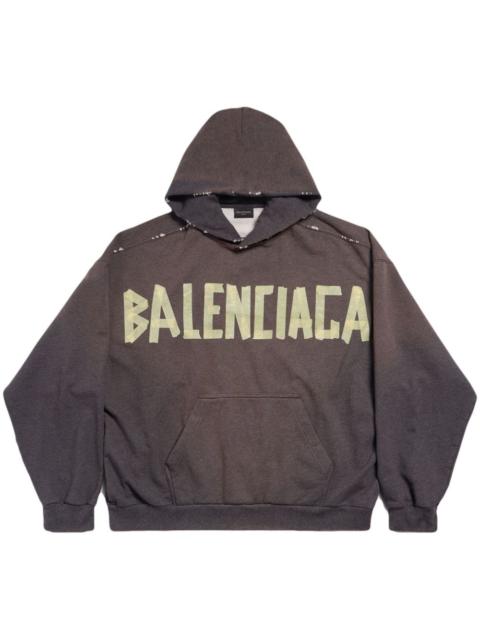 BALENCIAGA 테이프 유형 찢긴 주머니 Hoodie 어두운 녹색에 있는 큰 적합