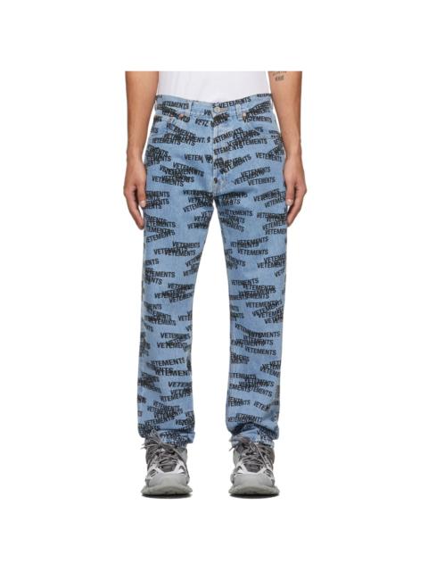VETEMENTS Blue & Black Logo Straight Jeans