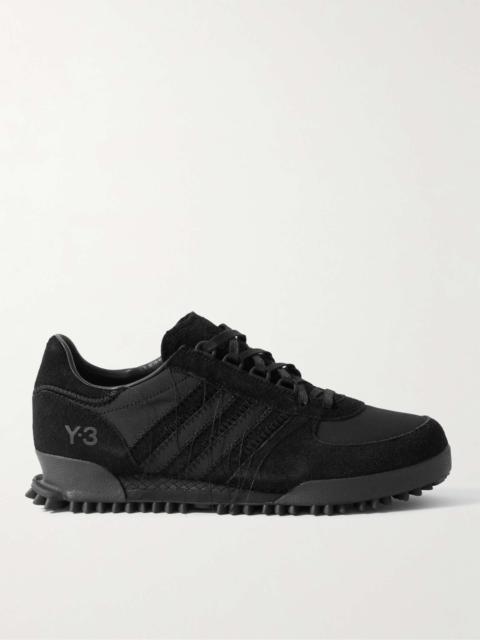 Y-3 Marathon Distressed Suede and Shell Sneakers