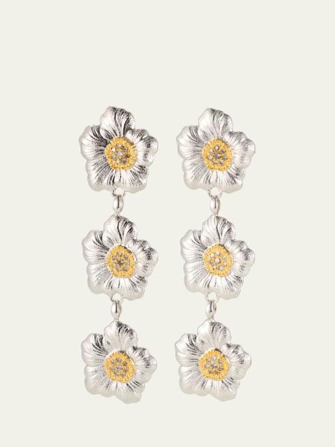 Buccellati Blossoms Gardenia Sterling Silver and 18K Yellow Gold Diamond Triple Drop Earrings