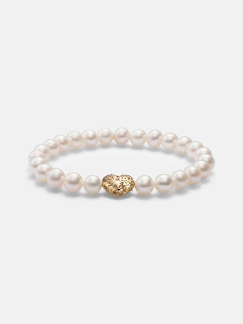 SYDNEY EVAN Puffy Icon Wallpaper Heart 14kt gold bracelet with pearls