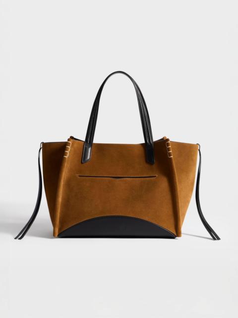 JW Anderson LOAFER CABAS BAG IN CARAMEL SUEDE & BLACK LEATHER