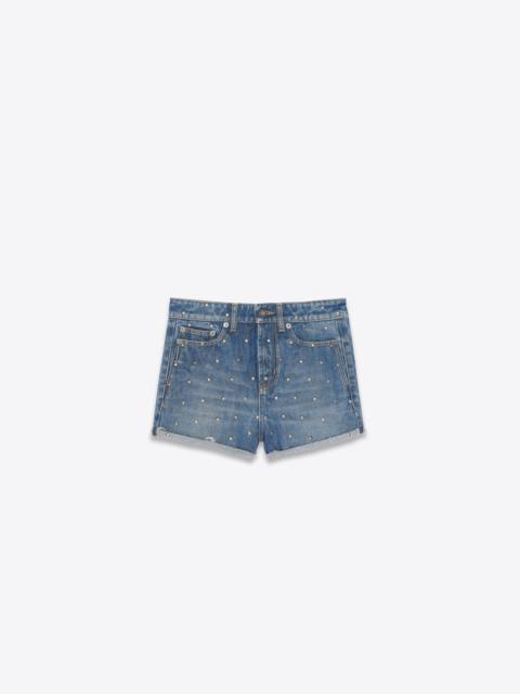 high-waisted shorts in studded fall blue denim