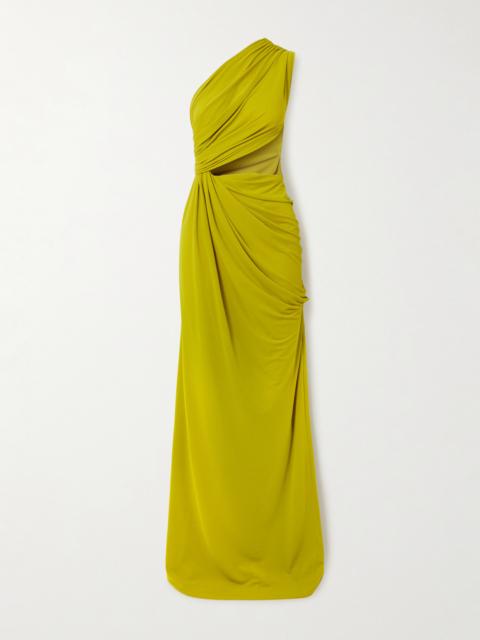 ALEX PERRY One-shoulder Cutout Draped Gathered Stretch Recycled Crepe-jersey Gown