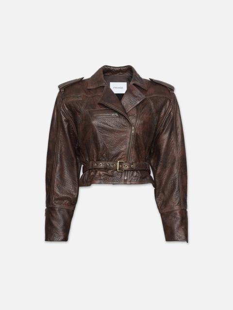 FRAME Strong Shoulder Leather Moto Jacket in Chestnut