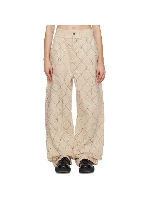 AIREI Beige Embroidered Jeans