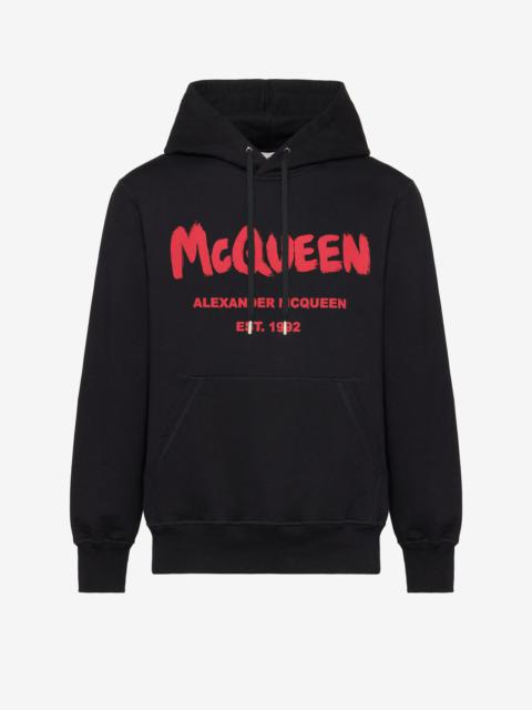 Alexander McQueen Men's McQueen Graffiti Hooded Sweatshirt in Black