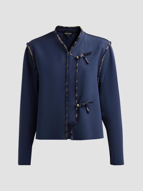 GIORGIO ARMANI Women's Brocade-Trim Stretch-Nylon Jacket - Maritime Blue