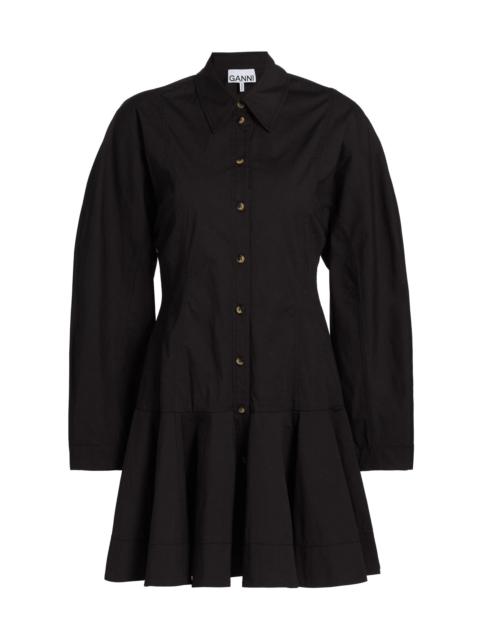 GANNI Women's Stretch Cotton Mini Shirtdress - Black
