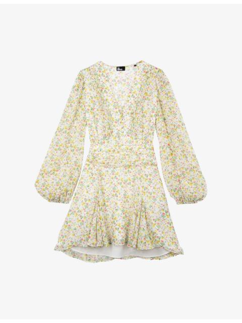 The Kooples V-Neck Floral-Print Woven Mini Dress