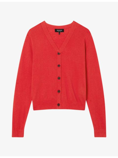 WHISTLES V-Neck Relaxed-Fit Cotton and Linen-Blend Cardigan