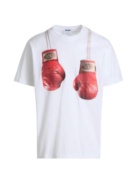 Moschino Men's Boxing Gloves Cotton Crewneck T-Shirt - White