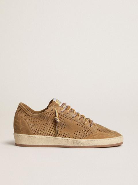 Golden Goose Women's Ball Star with perforated tobacco-colored suede upper and tone-on-tone star