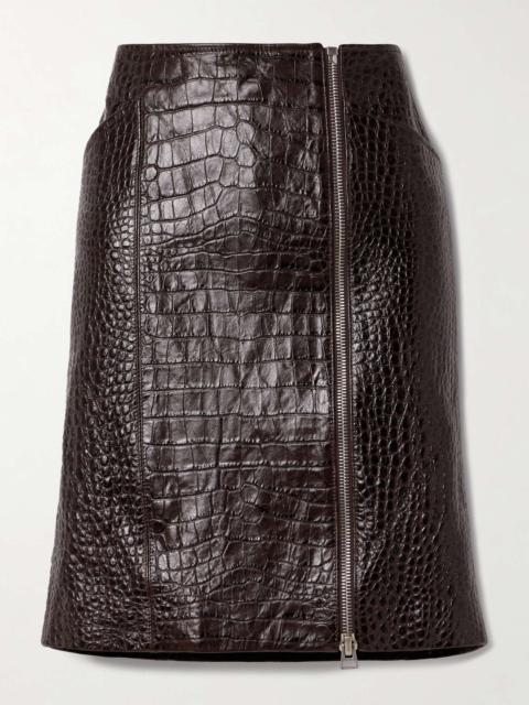 Croc-effect leather skirt
