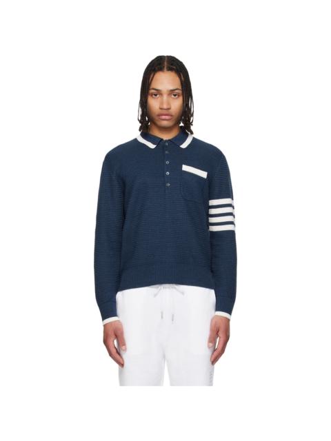 Thom Browne Navy Textured Stitch Relaxed Fit 4-Bar Polo