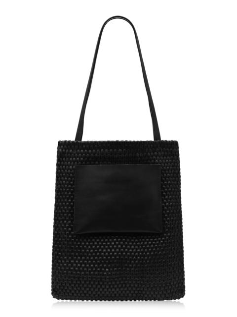 ST. AGNI Lattice Contrast Leather Tote Bag black