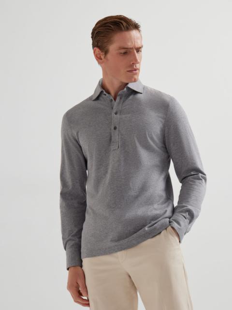Brunello Cucinelli Cotton jersey long sleeve polo with shirt-style collar