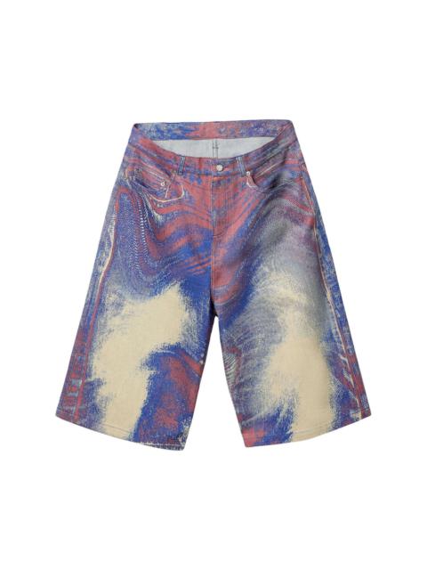swirl-print denim shorts