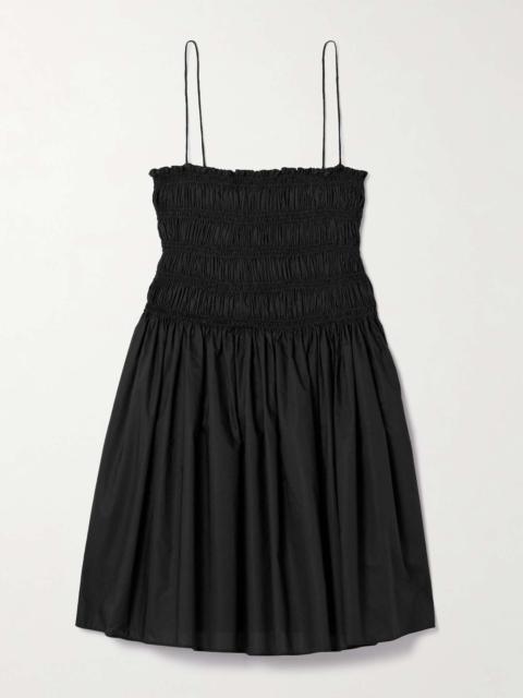 MATTEAU Shirred organic cotton-poplin mini dress Black