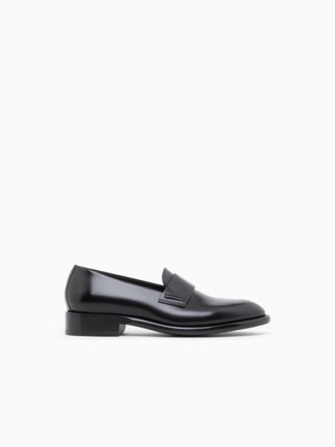 GIORGIO ARMANI SLIPPERS IN BRUSHED LEATHER WITH A LEATHER SOLE