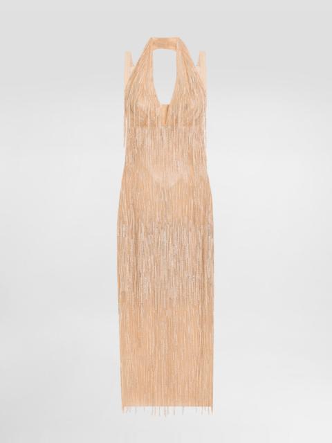 Dolce & Gabbana Calf-length dress with sequined fringe embellishment