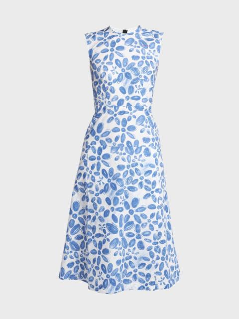 Floral Print Midi Dress With Hand-Stitched Logo Embroidery