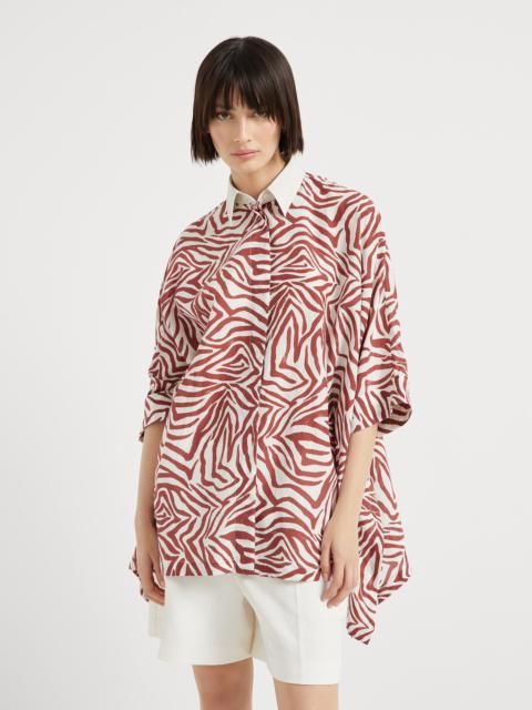 Brunello Cucinelli Cotton and silk ethnic print poplin shirt with monili