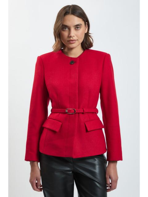 KAREN MILLEN Wool Blend Belted Collarless Tailored Coat