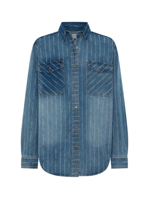 ONE TEASPOON Distressed Everyday Denim Shirt - Blue Stripe