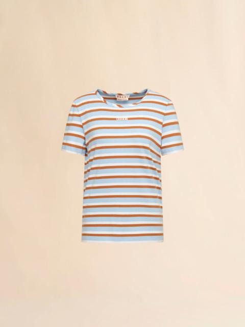 Marni BLUE AND BROWN STRIPED COTTON T-SHIRT