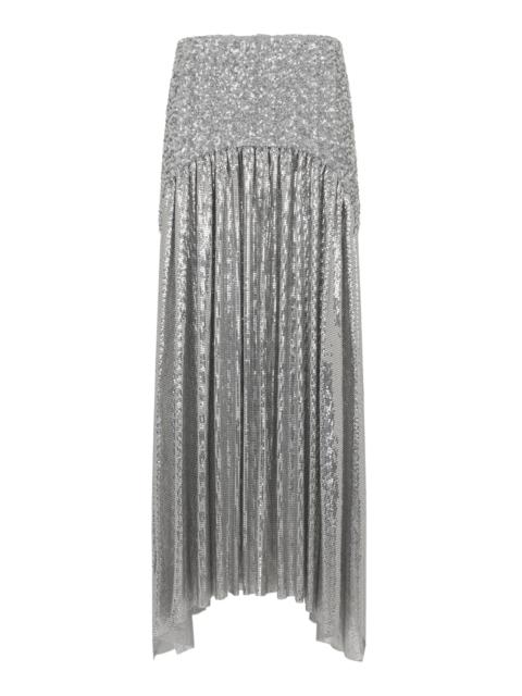 rabanne Sequined Mesh Maxi Skirt silver