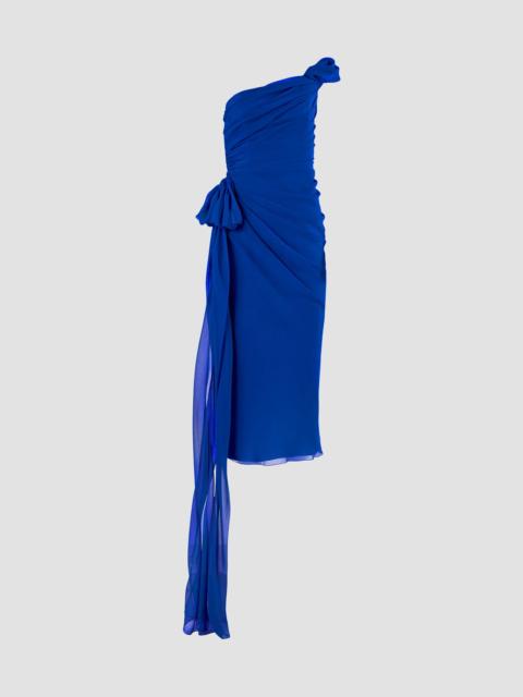 CAROLINA HERRERA Women's Ruched One-Shoulder Silk Midi Dress - Ultramarine