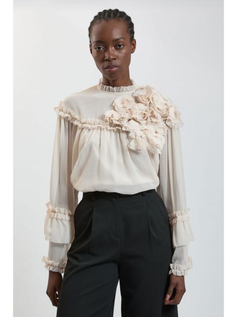 KAREN MILLEN Floral Applique Chiffon Blouse