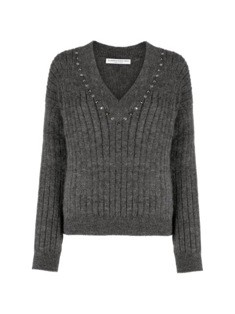 Alessandra Rich stud-embellished ribbed-knit jumper