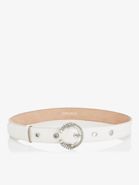 JIMMY CHOO Madeline Belt
Latte Calf Leather Belt with Crystal Buckle